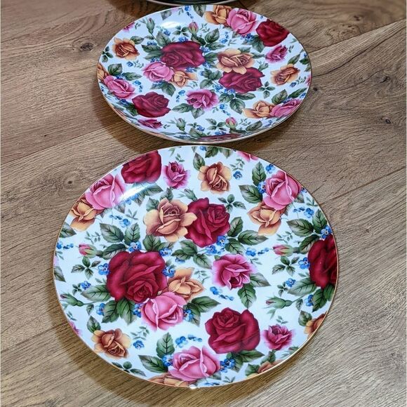 Imperial Italian Design by Antonio romantic many roses set of 6 desert plates - Picture 2 of 9